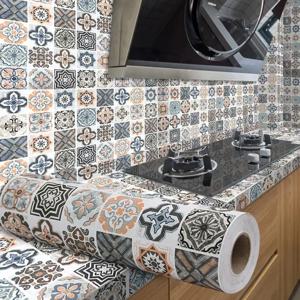 유럽 스타일 내유성 주방 가구 벽 스티커, 자체 접착 PVC 욕실 타일, 방수 캐비닛 벽지, 40cm
