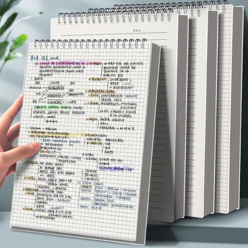 A4 A5 B5 나선형 책 코일 노트 120 매 240 페이지 그리드 노트 PP 커버