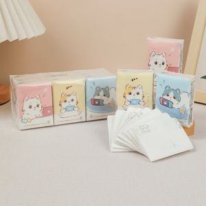 9 개/갑/팩 유행 행운의 고양이 손수건 종이 학생 휴대용 작은 팩 만화 인쇄 손 조직 매일 청소