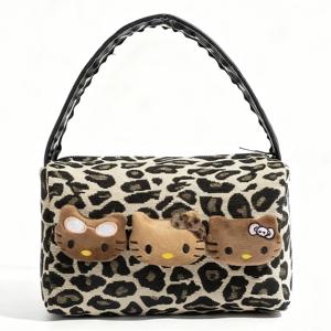 헬로 키티 레오파드 메이크업 가방 소녀 휴대용 외출용 작은 핸드백 귀여운 키티 대용량 여행용 보관 가방 소녀 선물