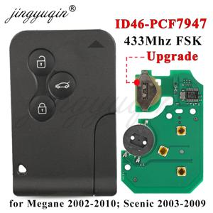 Jingyuqin 원격 키 433Mhz ID46 PCF7947 칩 3 버튼 Renault Megane 2 3 Scenic Clio 2003-2008 업그레이드 디자인 비상 카드