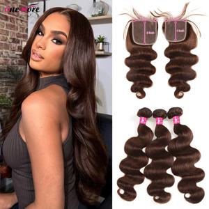 초콜릿 다크 브라운 바디 웨이브 번들, 클로저 포함 5x5 클로저, 클로저 포함 4x4 옴브레 컬러 다크 브라운 인모 번들