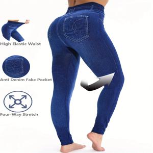 여성용 데님 레깅스, 신축성 있는 피트니스와 요가 팬츠, 섹시한 펜슬 팬츠, 플랫 패션 타이트 팬츠