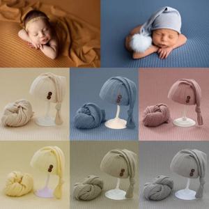 아기 모자 신생아 사진 소품 랩 담요, 니트 포대기, 사진 촬영 스튜디오 액세서리, 세트당 2 개