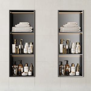 스테인레스 스틸 벽 틈새 선반 매립형 욕실 은회색 디스플레이 선반 캐비닛 파티션 금속 TV 배경 내장 화장실