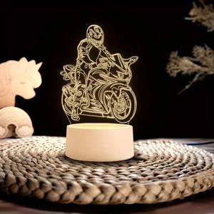 3D 승마 오토바이 야간 조명, 방 및 거실 테이블 장식 조명, 명절 선물, 색상 조절 가능.