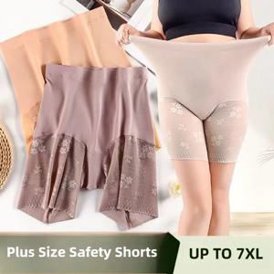 플러스 사이즈 임신 안전 반바지 여름 높은 허리 탄성 언더 스커트 짧은 팬티 여성 섹시한 레이스 안티 Chafing 복서 바지