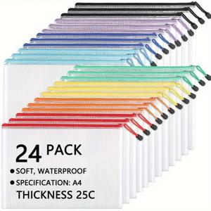 5-24pcs 메쉬 지퍼 가방 교실, A4 체스판 게임 보관 및 학교 사무용품 용 지퍼가 달린 퍼즐 가방