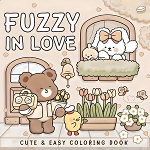 FUZZY IN LOVE 대담하고 쉬운 패턴 성인을 위한 색칠하기 책 귀여운 그림책 파티와 생일을 위한 완벽한 선물