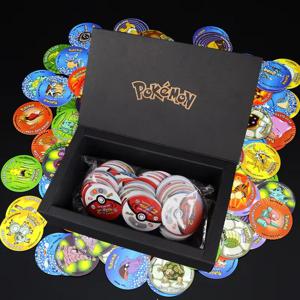 100/160pcs 포켓몬 Tazos 1/2 세대 스트로크 박스 3D 라운드 스퀘어 컬렉션 카드 앨범 트레이너 Pogs Cheetos Chipitaps