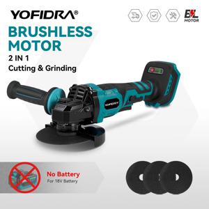 YOFIDRA 1500W 125mm 2in1 브러시리스 앵글 그라인더 12000PRM 무선 전기 광택 연삭기 마키타 배터리 핀용 전동 공구