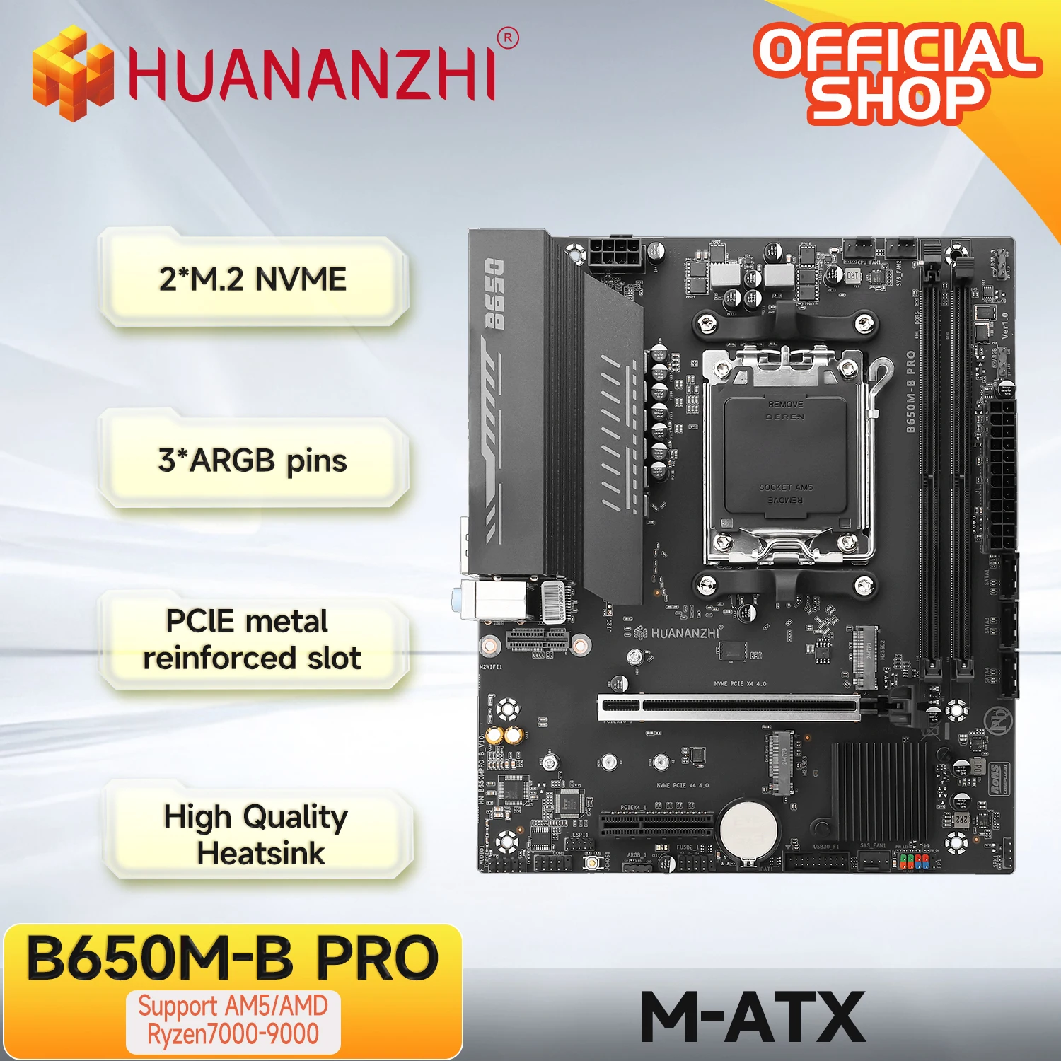 HUANANZHI B650M B PRO AMD AM5 메인보드, Ryzen R5 R7 7000 8000 9000 시리즈 지원, M.2 NVME WIFI 듀얼 채널 DDR5 EXPO RAM 지원
