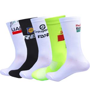 화이트 UAE 사이클링 양말 FDJ 팀 경량 대형 메쉬 디자인 MTB 자전거 양말 남여 성인 압축 미끄럼 방지 러닝 양말