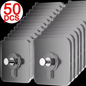 10/50pcs 자기 접착 후크 강력한 접착 그림 프레임 손톱 후크 투명 원활한 벽 옷걸이 교수형 시계