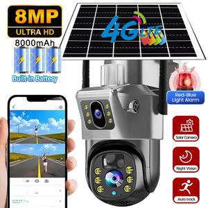 V380 Pro WiFi 태양열 카메라 4G 듀얼 렌즈 야외 8MP 저전력 배터리 IP 카메라 PIR 야간 투시경 4K CCTV 보안 보호