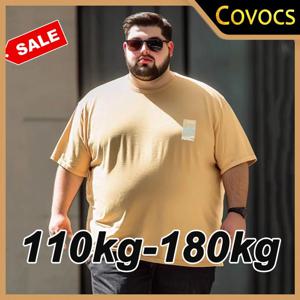남성 플러스 사이즈 코튼 티셔츠 6XL 7XL 오버 사이즈 반팔 티셔츠 110-180kg 여름 러닝 체육관 탑 패션 그래픽 셔츠 의류