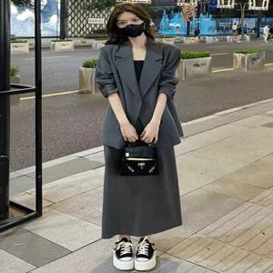 플러스 사이즈 패셔너블 슈트 세트 여성용 봄 가을 신상품 프로페셔널 슬림 미디 스커트 투피스 세트 트렌디 하이웨이스트 A라인 스커트