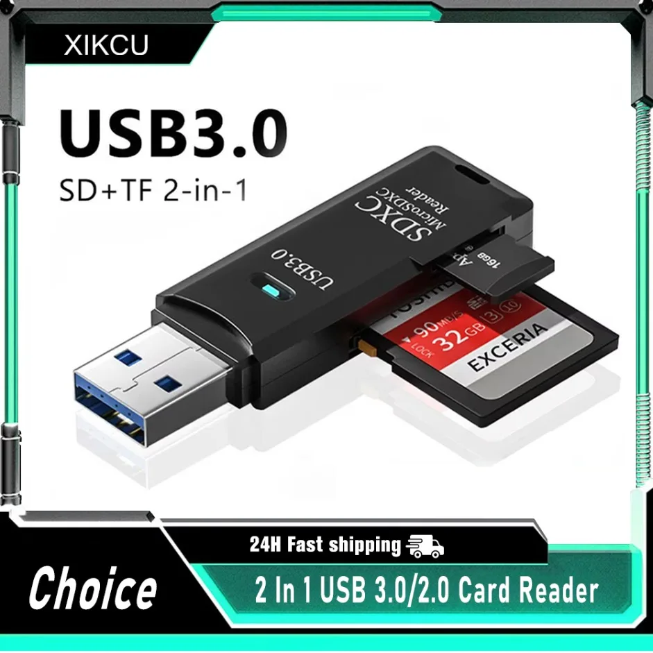 다기능 2 In 1 고속 USB 3.0/2.0 카드 리더기 TF + SD 컴퓨터 태블릿 카메라 노트북 자동차 장착 지원