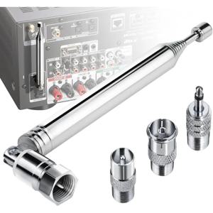 FM 라디오 텔레스코픽 안테나 75Ω F 타입 수 플러그 커넥터 (테이블탑 라디오 HiFi AV 스테레오 리시버 미니 시스템용 어댑터 포함)