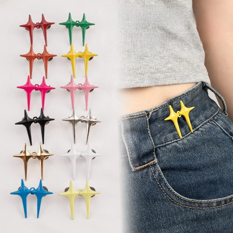 1 쌍 크로스 스타 허리 버클 조정 가능한 분리형 바지 클립 허리 강화제 청바지 장식을위한 네일 프리 금속 버튼 스냅