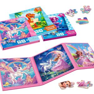 유니콘 자석 퍼즐 어린이를위한 3-8 자석 퍼즐 자석 시트 어린이 퍼즐 책 여행 퍼즐 장난감 생일 선물