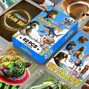 92개/세트 TungTungTungSahur 이탈리아 브레인로트 나무 막대 레이저 로모 카드 외국 산하이징 포토 카드 스티커 포함