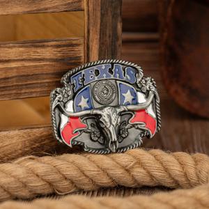 TEXAS 컬러의 오일 드리핑 황소 머리 버클 1개, 독특하고 다재다능한 서양 남성용 참신한 벨트 버클