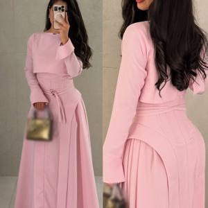 맞춤형 모던 스타일 저지 새시 플리츠 A라인 스쿱 넥 롱 드레스 맞춤형 행사 패션 매칭