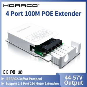 HORACO 4 포트 POE 익스텐더 100M 야외 방수 POE 리피터 IP30 VLAN 44-57V 30W POE 카메라 무선 AP