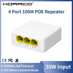 HORACO 3 포트 100M POE 익스텐더 100M 네트워크 스위치 리피터 IEEE802.3af/at PoE 스위치 NVR IP 카메라 AP용 플러그 앤 플레이
