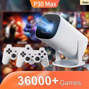 P30 Max 프로젝터 HD 1080P 안드로이드 11 프로젝터 비디오 게임 콘솔 (무선 게임 컨트롤러 2개 포함, 3000가지 게임 내장)