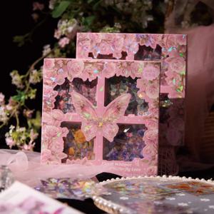 100 애완 동물 박스형 스티커 꽃 나비 사랑 언어 시리즈 레이저 쉘 라이트 DIY 나비 핸드북 스티커 패키지 스티커