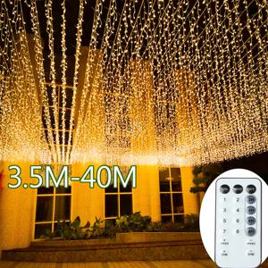 LED Icicle Fairy Lights 야외 문자열 조명 크리스마스 화환 집 새해 정원 마당 파티 웨딩 테라스 장식
