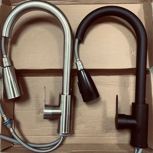 주방 싱크대 수도꼭지 스테인리스 스틸 풀아웃 주방 싱크대 수도꼭지 데크 마운트 믹서 스트림 스프레이 헤드 온수 냉수 수도꼭지