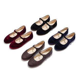 W-AP8-007 드레시 드레스 슈즈 벨벳 블랙 블루 와인 레드 소녀 메리 제인 슈즈 겨울용 브라운 가죽 가을 소녀 신발