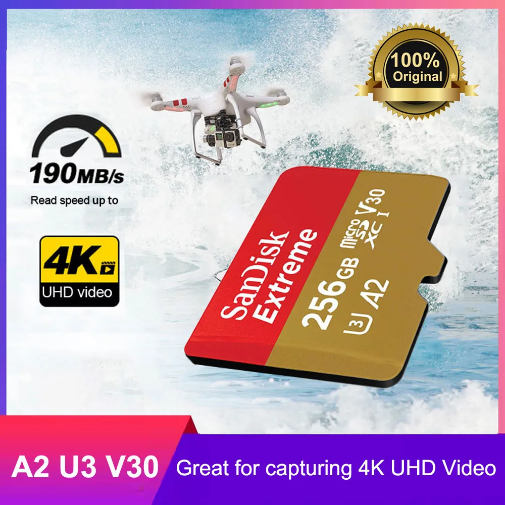 샌디스크 익스트림 microSD 1TB 512GB 256GB 메모리 카드 A2 U3 UHS-I 카드 USB3.0 4K 플래시 마이크로 SD 카드 (카메라, 고프로, DJI 드론용)