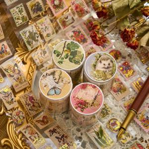 판타지 엔트리 시리즈 핫 스탬핑 스탬프 스타일 테이프 레트로 우표 핸드북 휴대 전화 케이스 기본 장식 재료 DIY 스티커