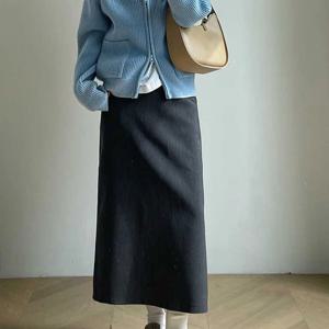 회색 비대칭 하이웨이스트 A라인 스커트 한국 스타일 여성 정장 반길이 스커트 봄 가을 2025 신상품