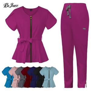 미용사 작업 세트 애완 동물 클리닉 의료 유니폼 반팔 간호사 스크럽 세트 의료 여성 유니폼 수술실 정장 작업복