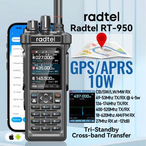 Radtel RT-950 또는 RT-950 Pro GPS APRS 무전기 AM/FM/CB 수신기 10W 블루투스 전화 프로그래밍 햄 라디오 트라이 스탠바이