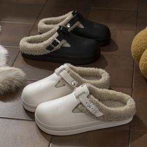 방수 클로즈드 토 에바 버켄 슬리퍼 2025 겨울 따뜻한 플러시 홈 슬리퍼 여성 논슬립 플랫 힐 실내 면화