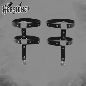 HERSHINE 2피스 조합 세트 더블 레이어 레깅스 및 가터 Y2K 다크 고딕 할로윈 패션 액세서리