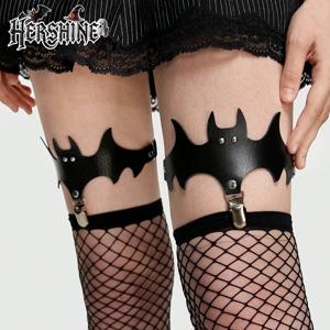 HERSHINE 여성용 블랙 할로윈 박쥐 모양 가터, 레깅스, Y2K 다크 스타일 할로윈 의상 액세서리 2피스 세트
