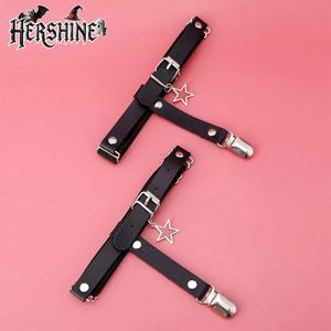 다섯개의 뾰족한 별 레깅스와 가터가 포함된 HERSHINE 2피스 조합 세트 Y2K 고딕 펑크 할로윈 액세서리 패션 아이템