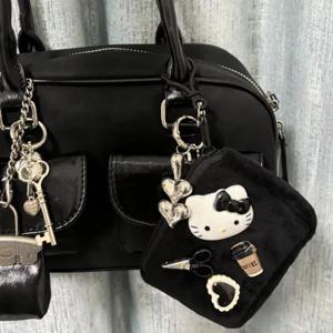 산리오 블랙 스킨 헬로키티 동전 지갑 만화 애니메이션 휴대용 카드 가방 귀여운 창의적인 미니 인형 보관 가방 펜던트 장식