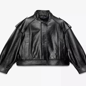 2025년 신상 가을 여성용 블랙 PU 가죽 파일럿 재킷 코트 ZW 시리즈 출퇴근 스타일 루즈핏 항균 긴팔