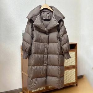 Schinteon 여성용 화이트 덕 다운 롱 재킷 가을 겨울 따뜻한 캐주얼 오버사이즈 루즈 아우터웨어 부드럽고 편안한 패션 코트 신상품