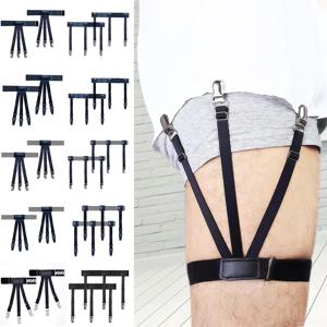 남성용 셔츠 스테이 벨트 1쌍 (블랙/핑크) 미끄럼 방지 잠금 클립 포함, 셔츠를 올바르게 고정, 다리 허벅지 조절 가능한 서스펜더 가터