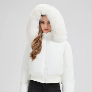 한국 스타일 다운 코튼 코트 2025 두꺼운 짧은 여성용 겨울 재킷 캐주얼 따뜻한 퍼 후드 크롭 파카 시크 스트리트웨어