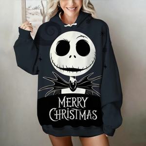 여성용 크리스마스 전의 악몽 후드티 잭 스켈링턴 프린트 가을 및 겨울용 따뜻한 스트리트 스타일 캐주얼 데일리룩